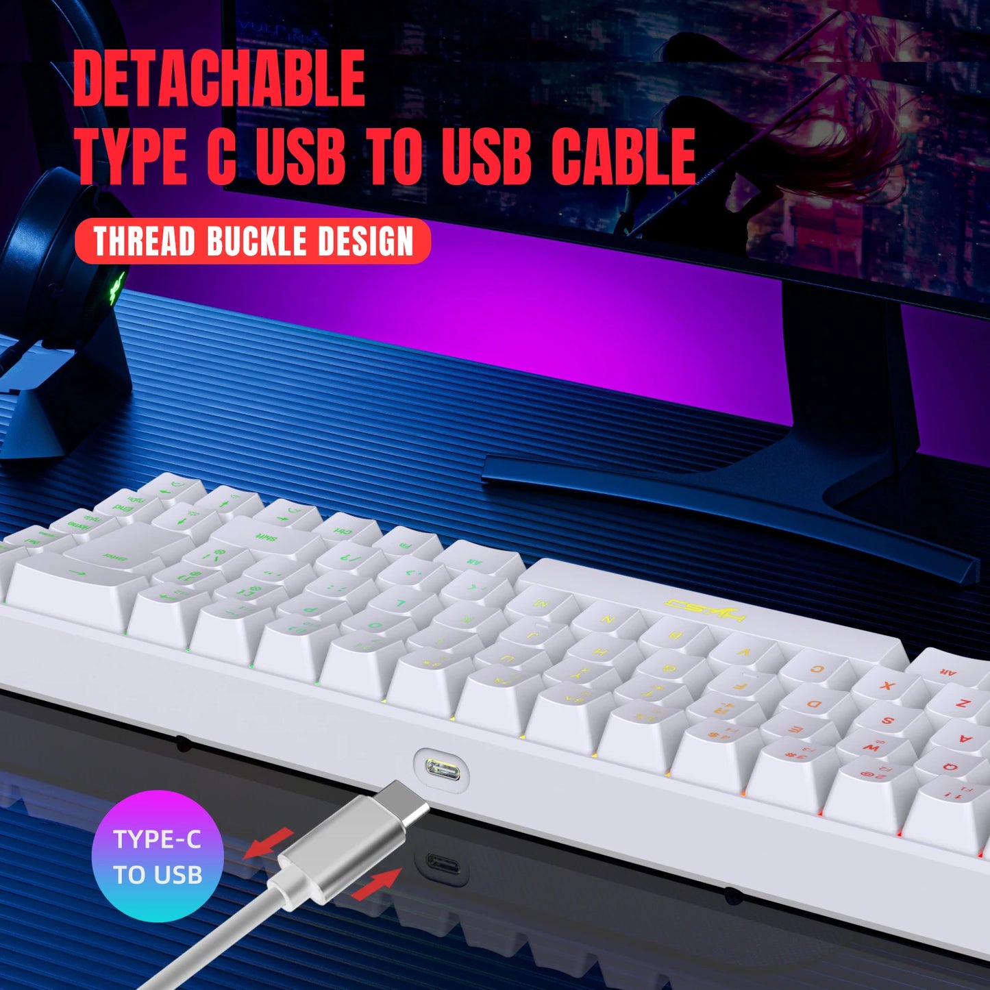 68 Keys Gaming Keyboard USB Wired Portable RGB