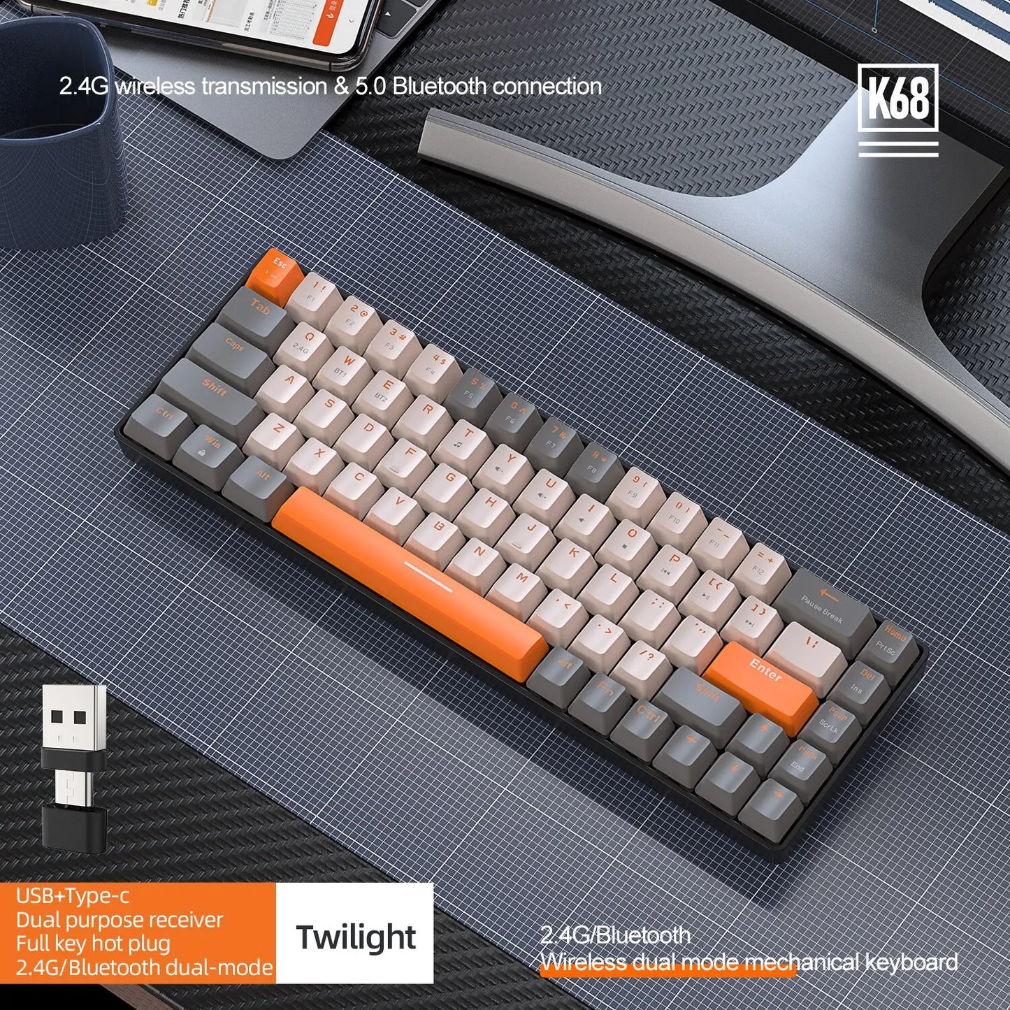 Wireless Mechanical Keyboard Bluetooth Dual Mode Hot-Swappable