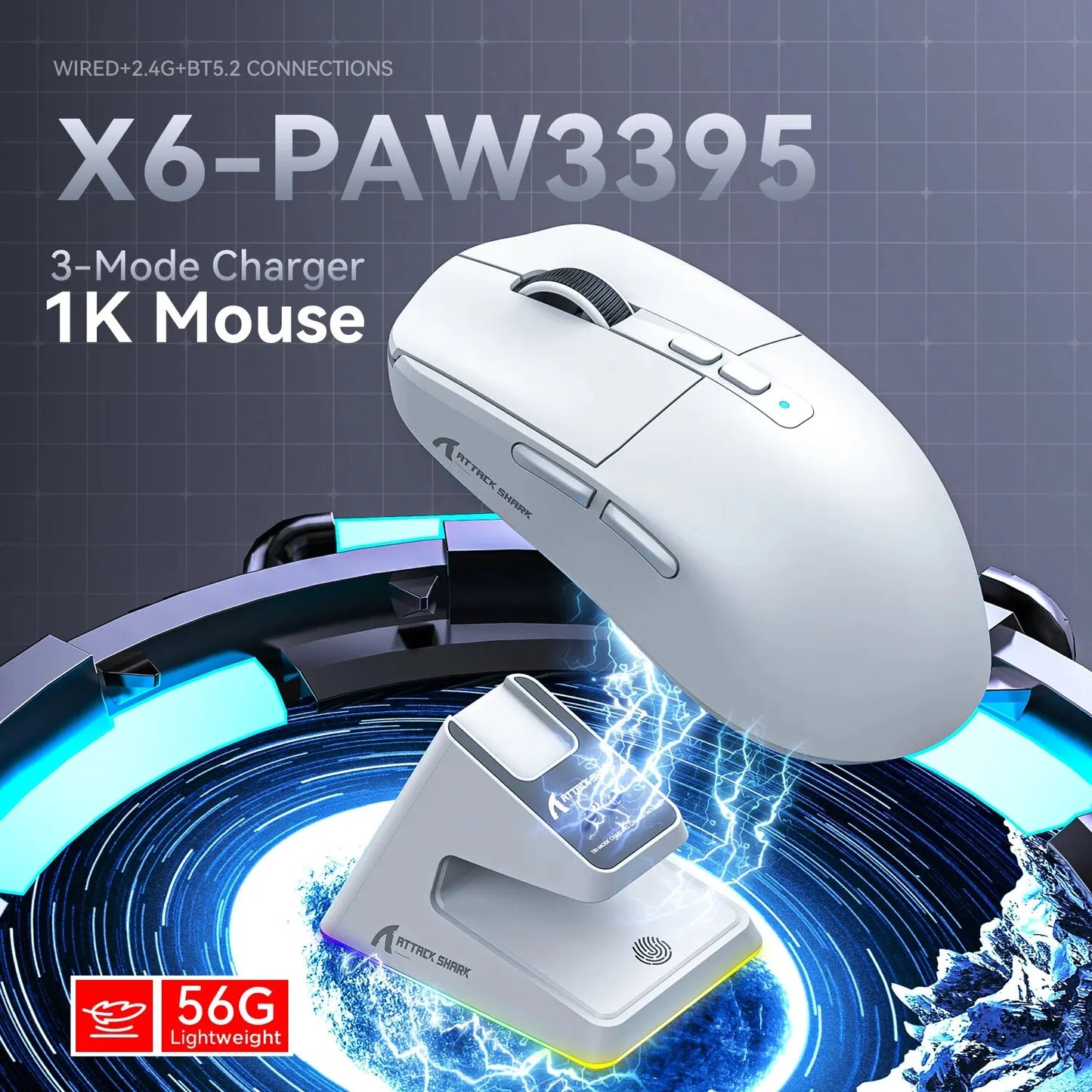 X6 Lightweight Wireless Gaming Mouse with 3 Mode Wired