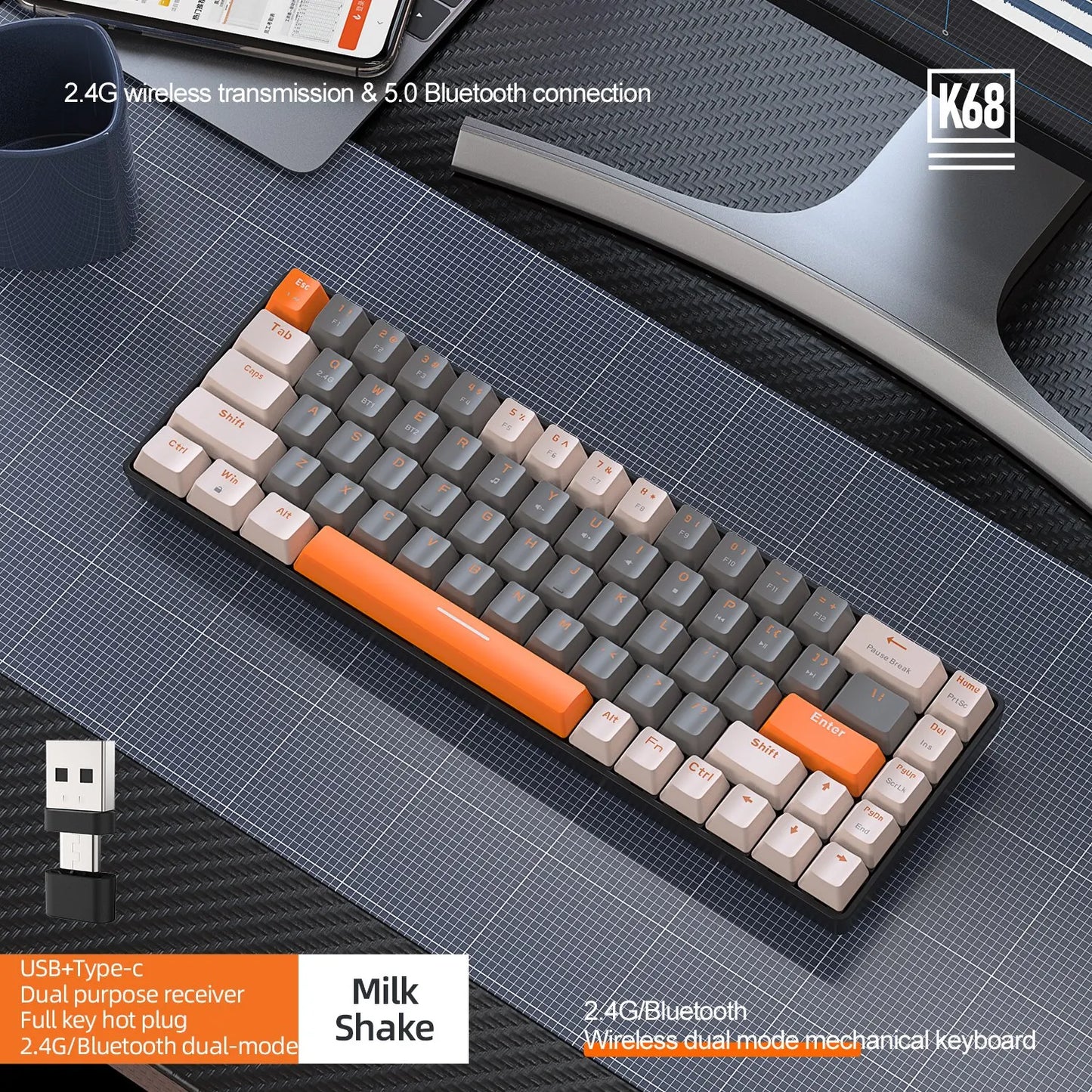 Wireless Mechanical Keyboard Bluetooth Dual Mode Hot-Swappable