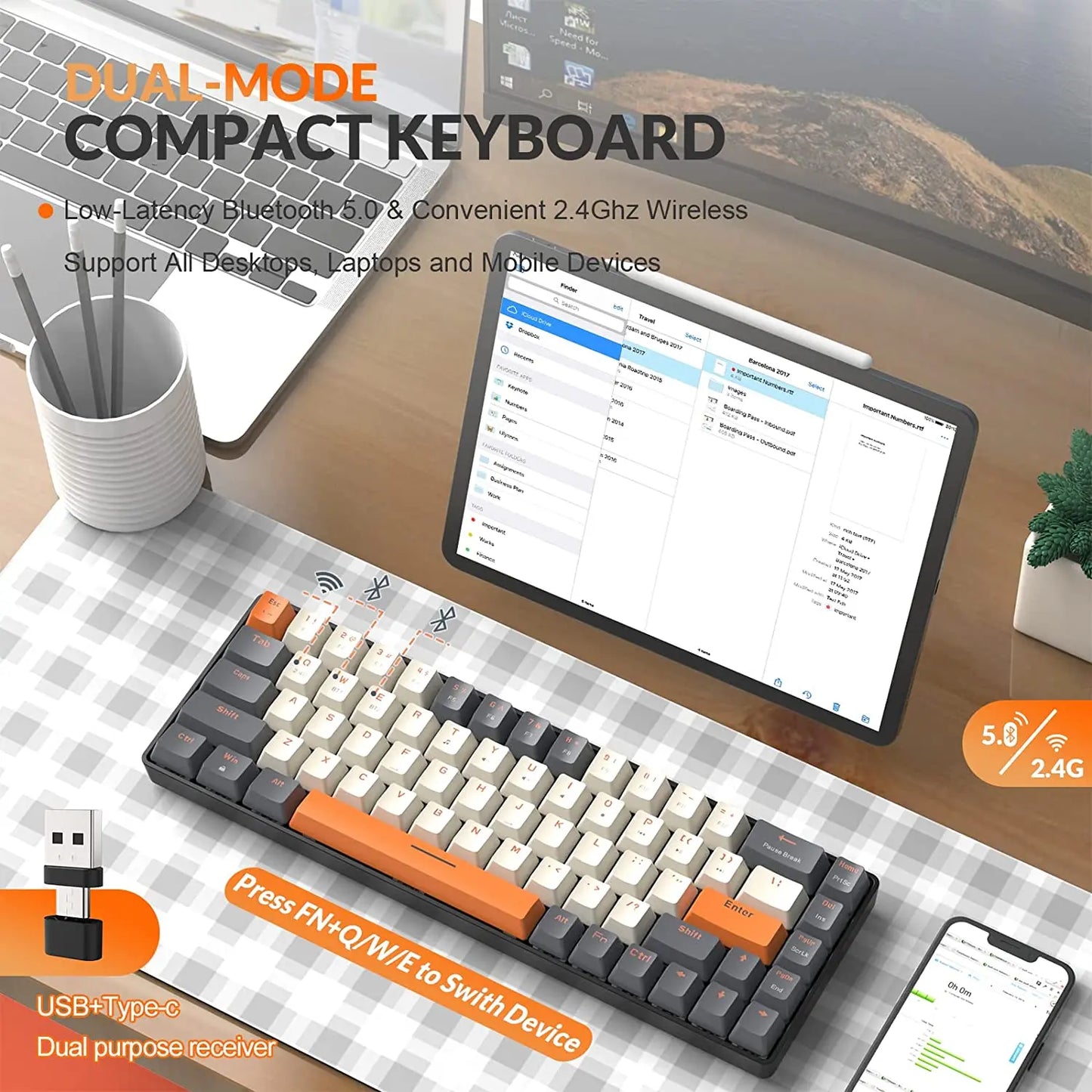 Wireless Mechanical Keyboard Bluetooth Dual Mode Hot-Swappable