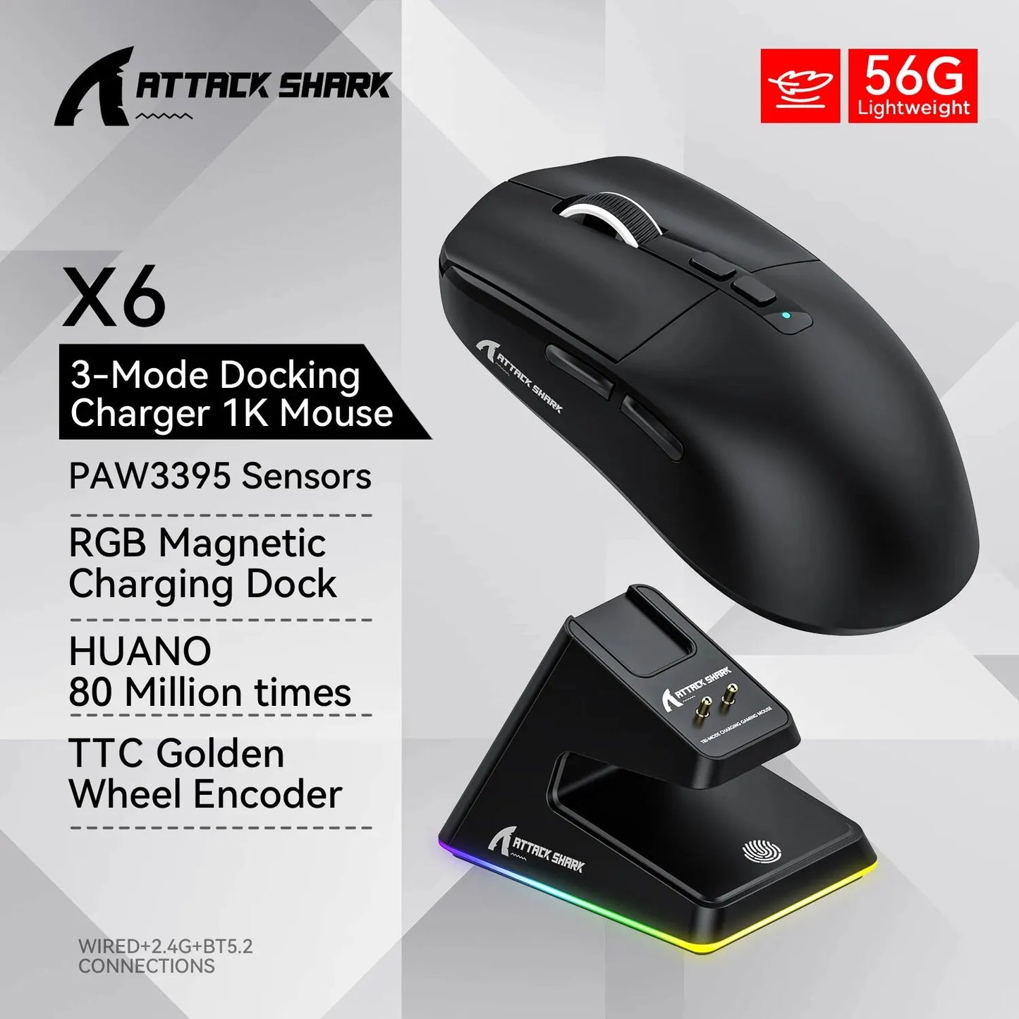 X6 Lightweight Wireless Gaming Mouse with 3 Mode Wired